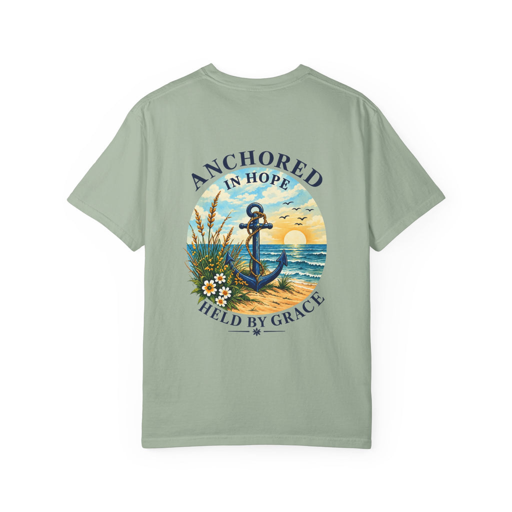 Anchored in Hope Faith Shirt | Hebrews 6:19 Christian Coastal Graphic Tee | Faith-Based Comfort Colors T-Shirt