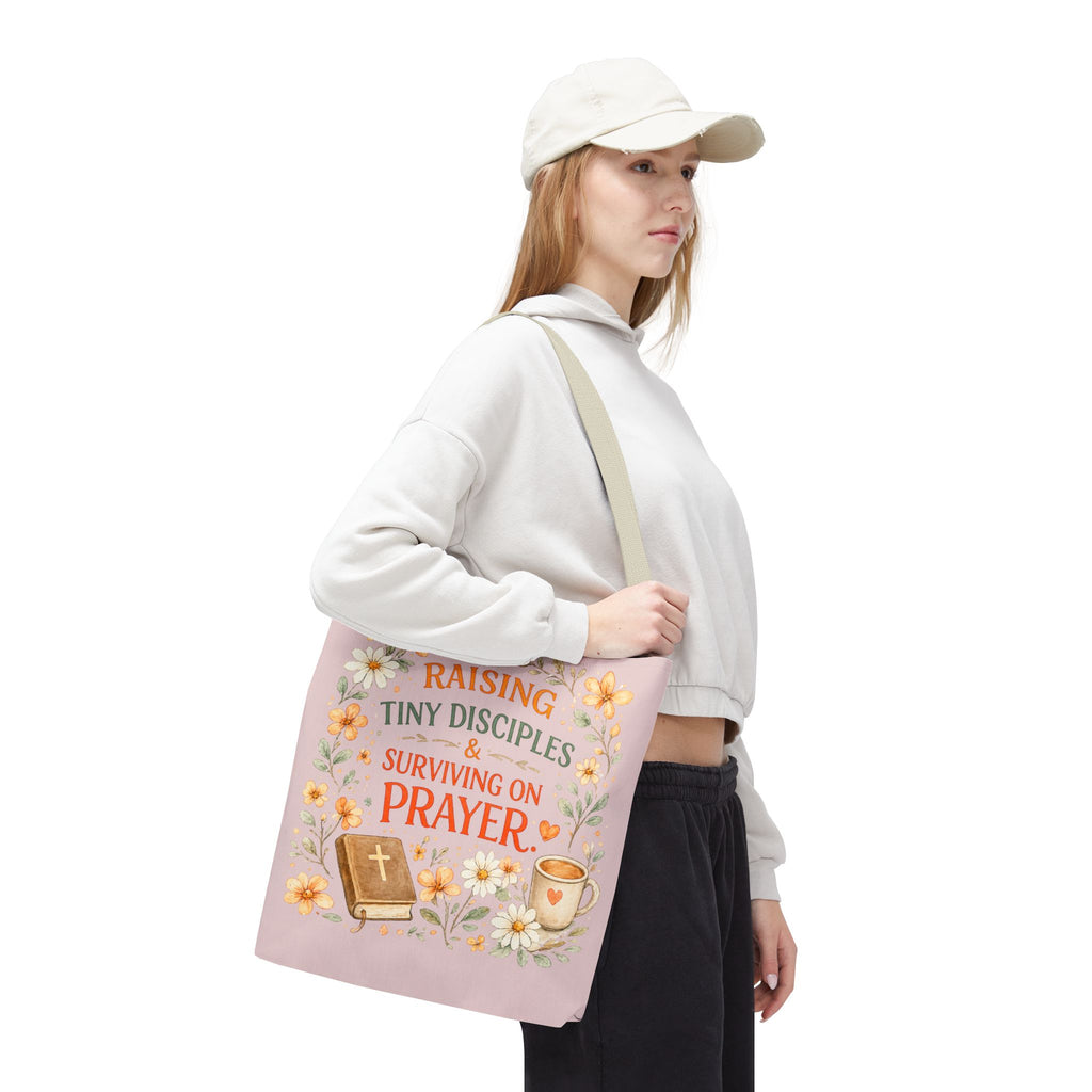Raising Tiny Disciples & Surviving on Prayer™ Double-Sided Christian Mama Tote Bag | Faith-Based Canvas Tote | Gift for Moms