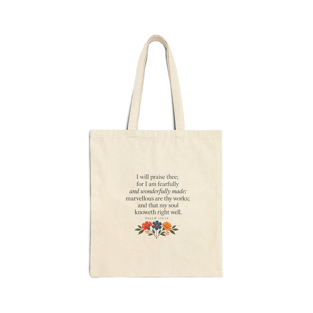 Wonderfully Made Floral Scripture Tote | Psalm 139:14