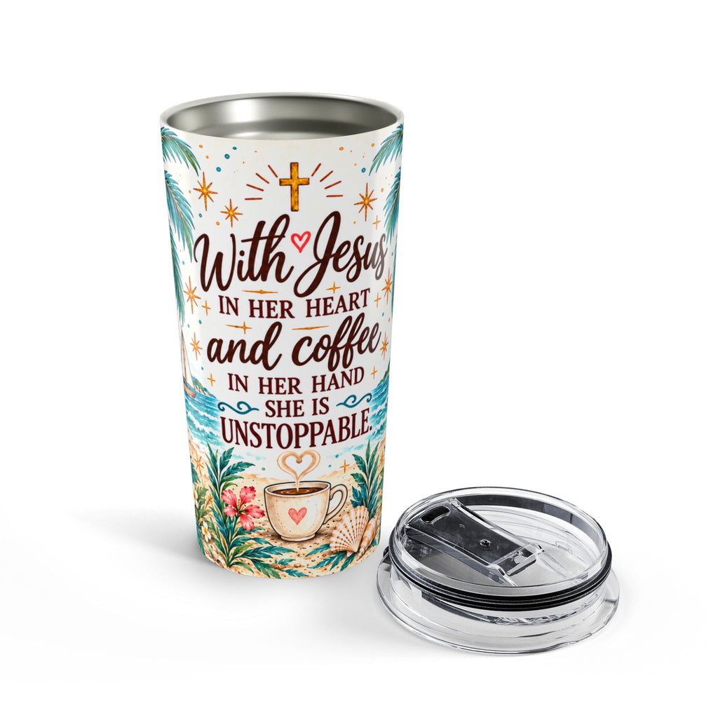 With Jesus, She Is Unstoppable 20 oz Coastal Tumbler