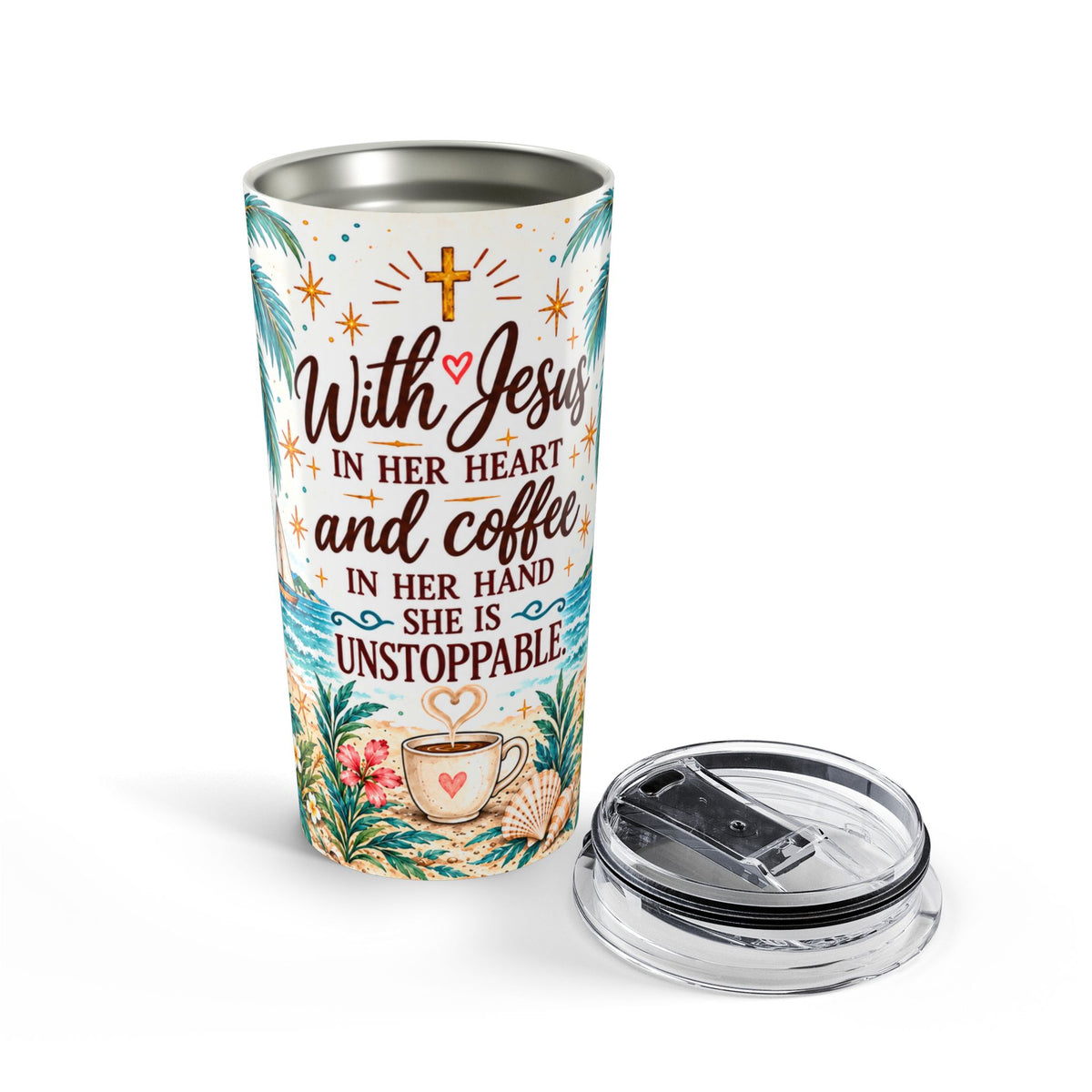 With Jesus, She Is Unstoppable 20 oz Coastal Tumbler