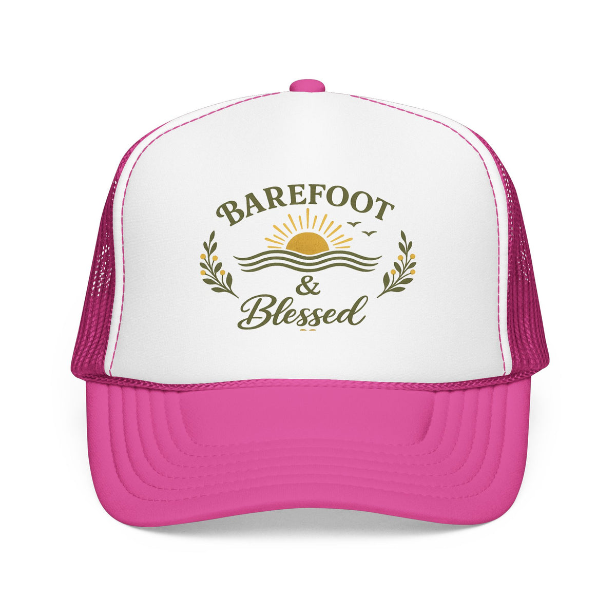 Barefoot & Blessed™ Coastal Christian Trucker Hat | Women's Boutique Beach Snapback | Faith Lifestyle Hat | Still Blessed Co.