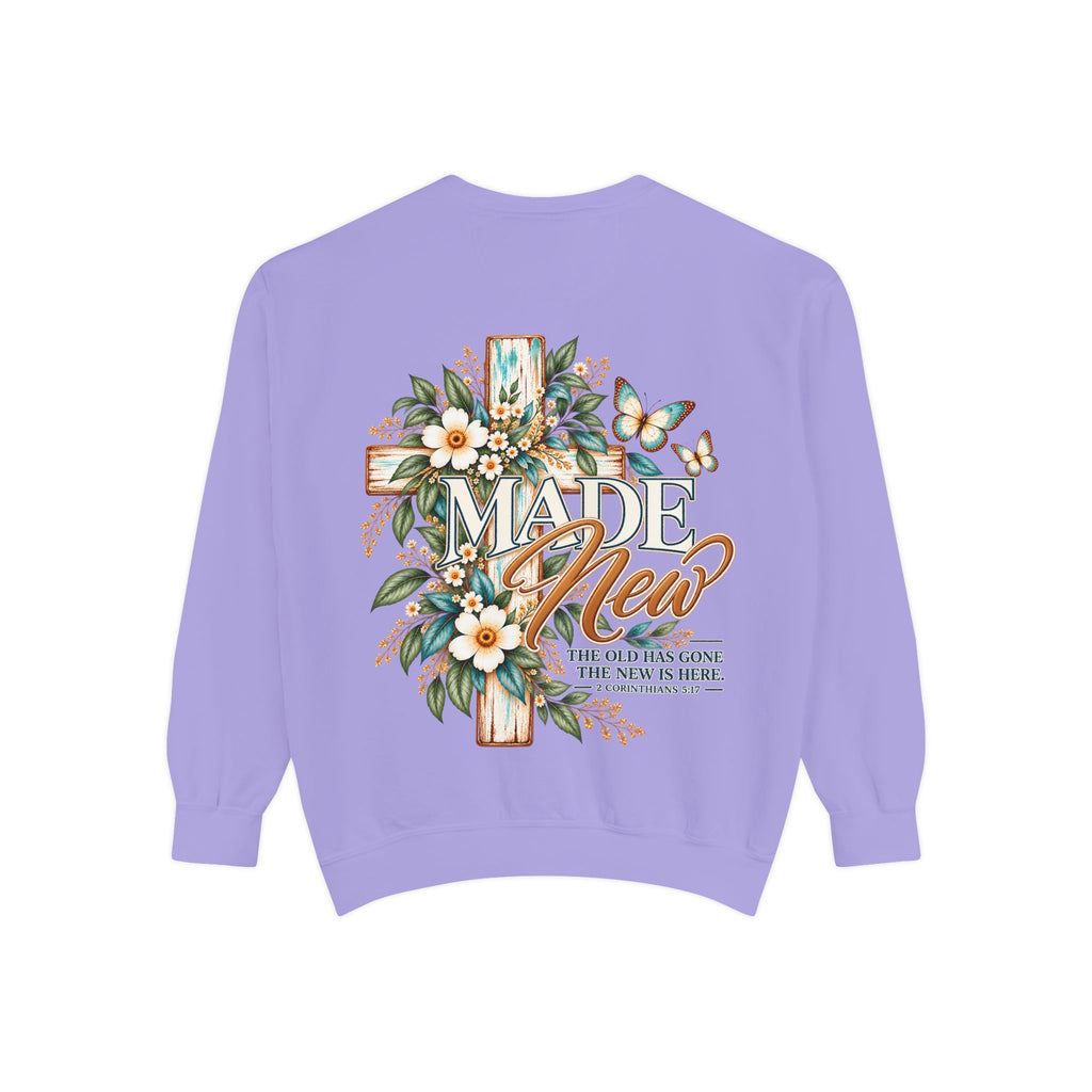 Made New | 2 Corinthians 5:17 Botanical Christian Crewneck
