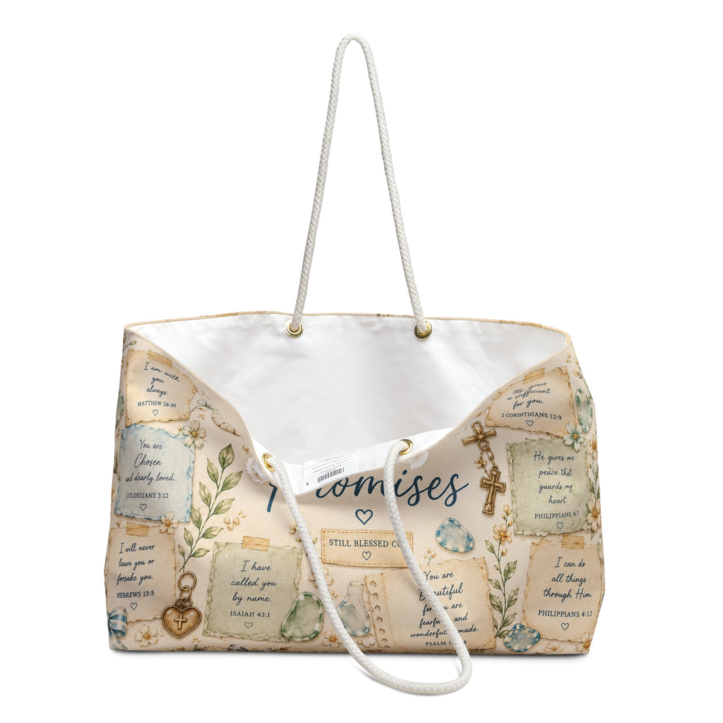 Shore of His Promises™ Weekender Bag | Luxury Coastal Christian Beach Bag | Faith Travel Tote | Oversized Beach Tote | Still Blessed Co.