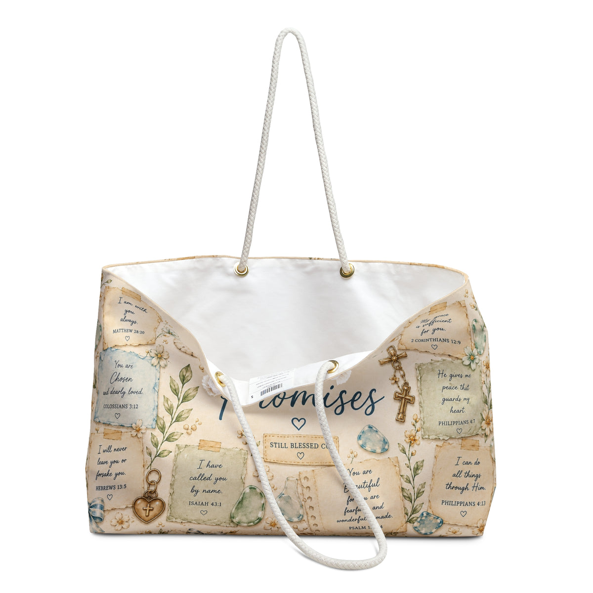 Shore of His Promises™ Weekender Bag | Luxury Coastal Christian Beach Bag | Faith Travel Tote | Oversized Beach Tote | Still Blessed Co.
