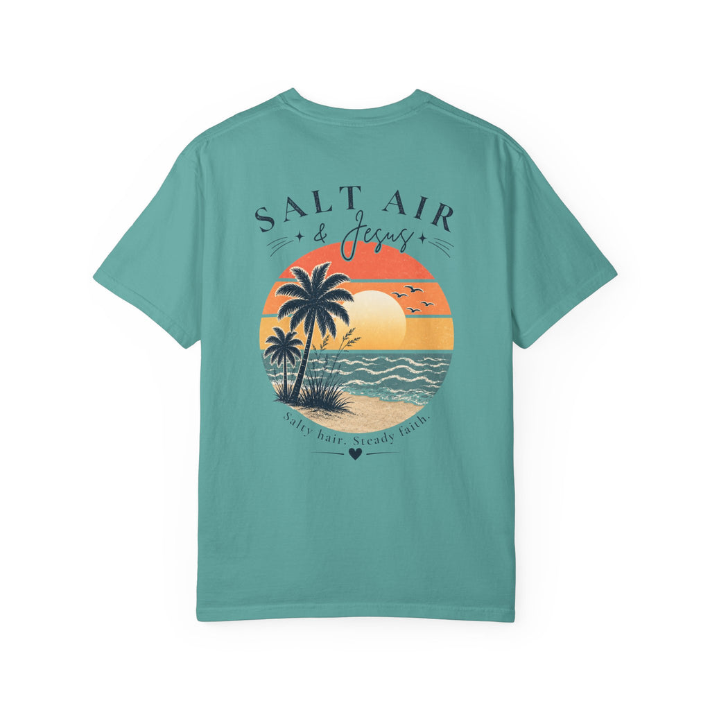 Salt Air & Jesus™ Coastal Faith Comfort Colors Tee | Christian Beach Shirt | Salty Hair Steady Faith Graphic Tee