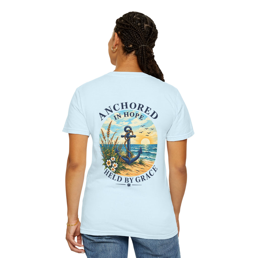 Anchored in Hope Faith Shirt | Hebrews 6:19 Christian Coastal Graphic Tee | Faith-Based Comfort Colors T-Shirt