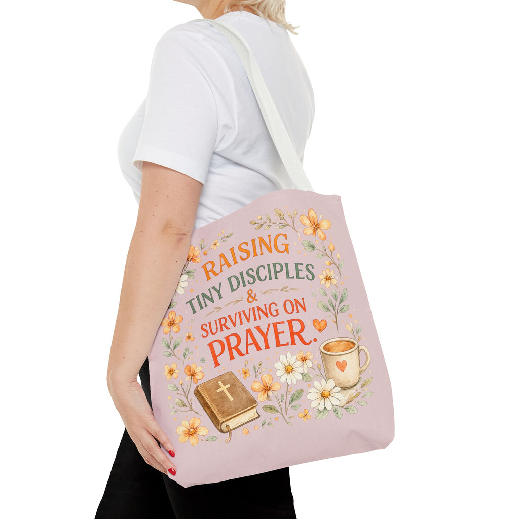 Raising Tiny Disciples & Surviving on Prayer™ Double-Sided Christian Mama Tote Bag | Faith-Based Canvas Tote | Gift for Moms