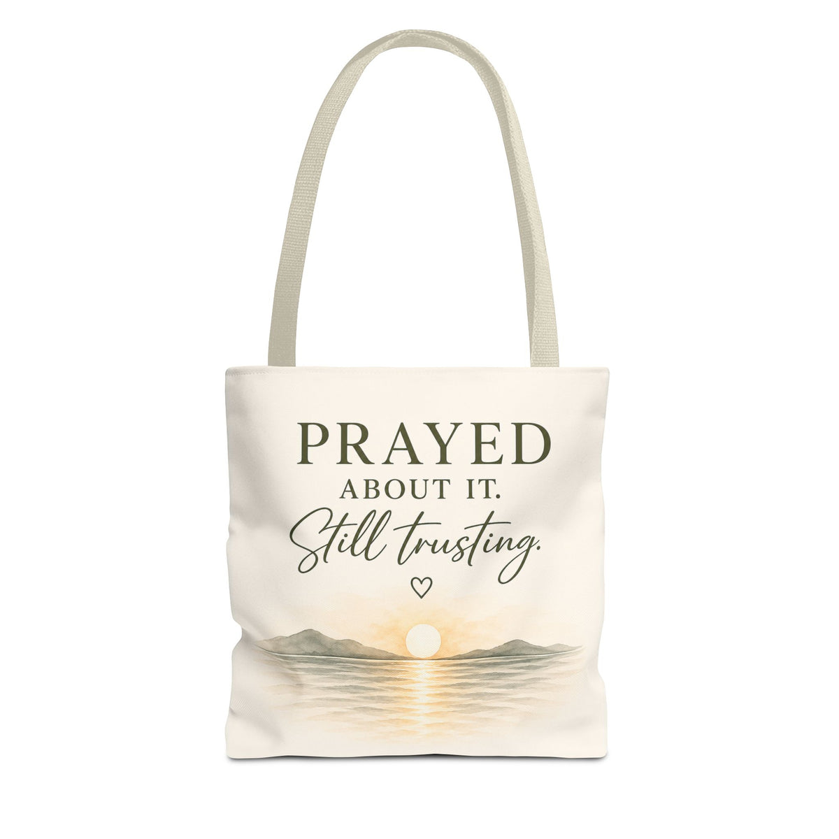 Prayed About It. Still Trusting.™ Double-Sided Faith Tote Bag | Minimalist Christian Canvas Tote | Coastal Watercolor Gift for Women