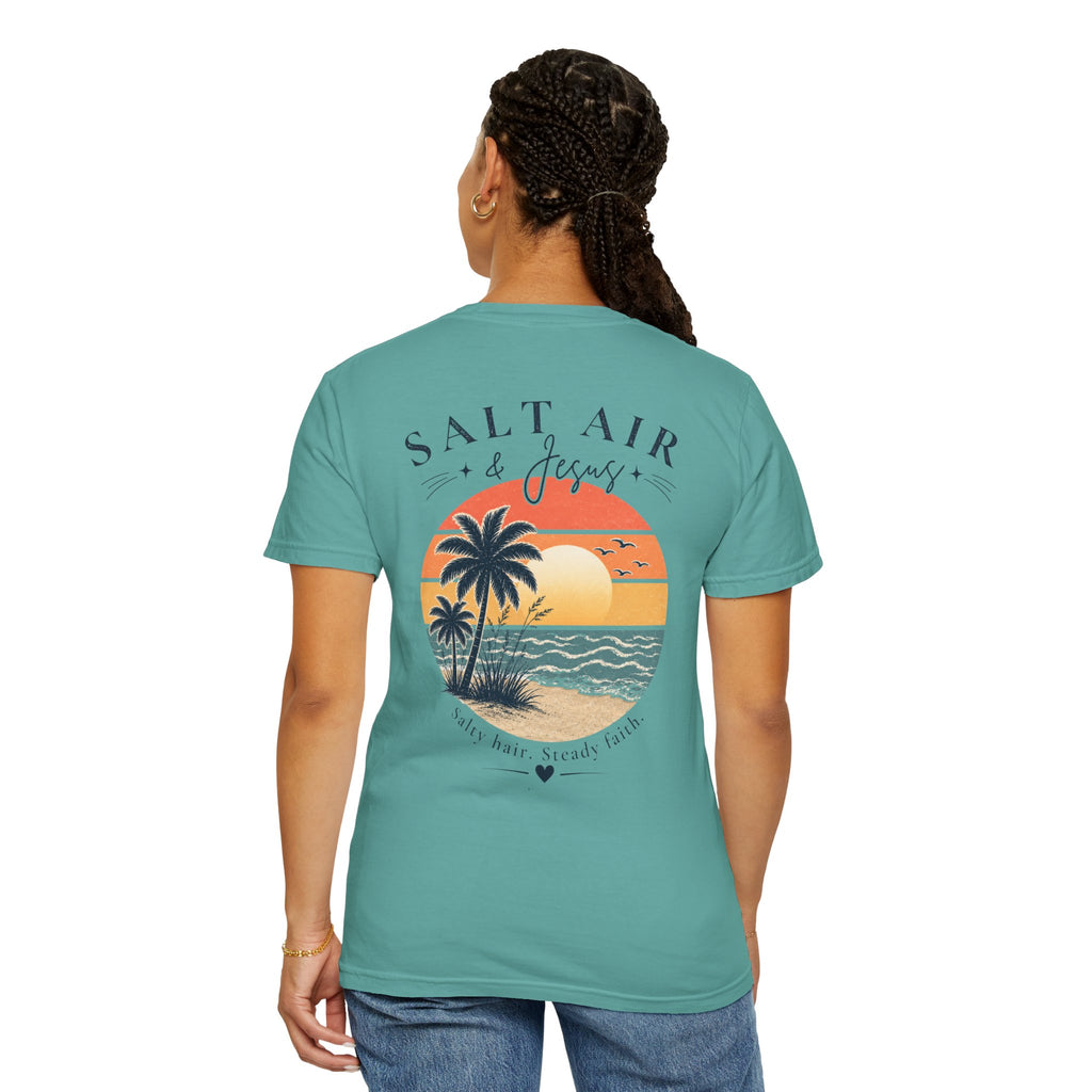 Salt Air & Jesus™ Coastal Faith Comfort Colors Tee | Christian Beach Shirt | Salty Hair Steady Faith Graphic Tee