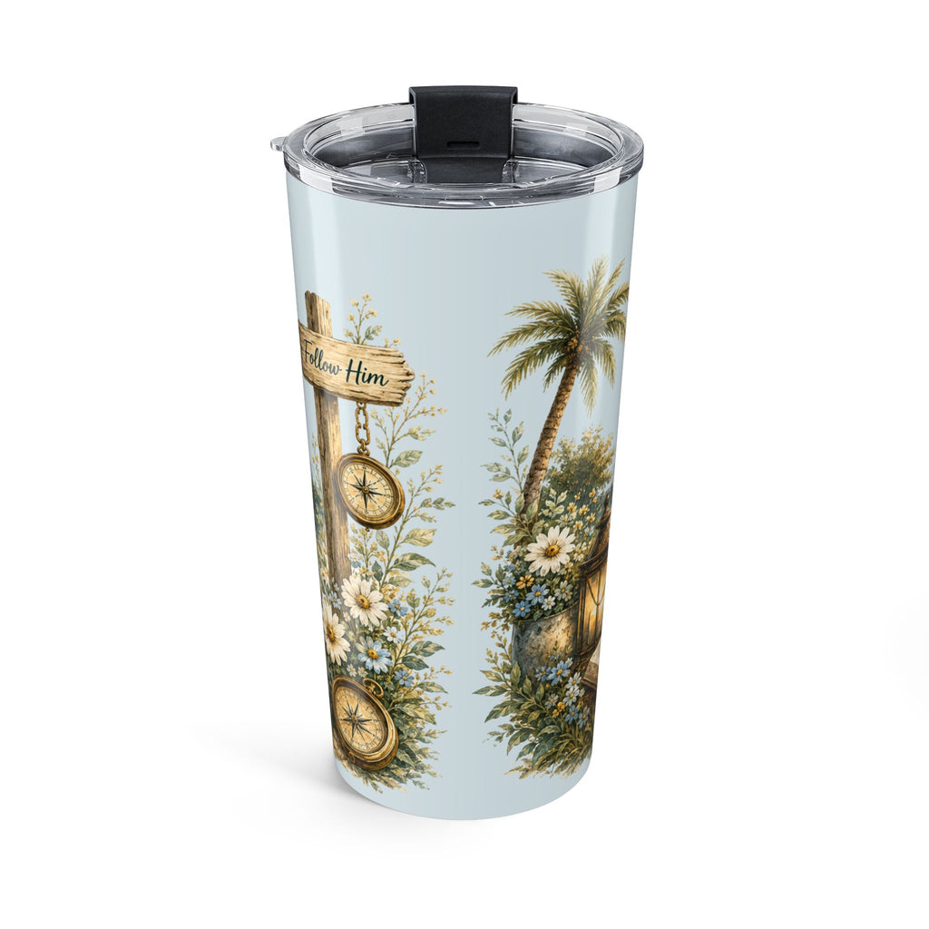 He Leads Me Coastal Scripture Tumbler | Psalm 23:2–3 | 20 oz Insulated Christian Travel Cup