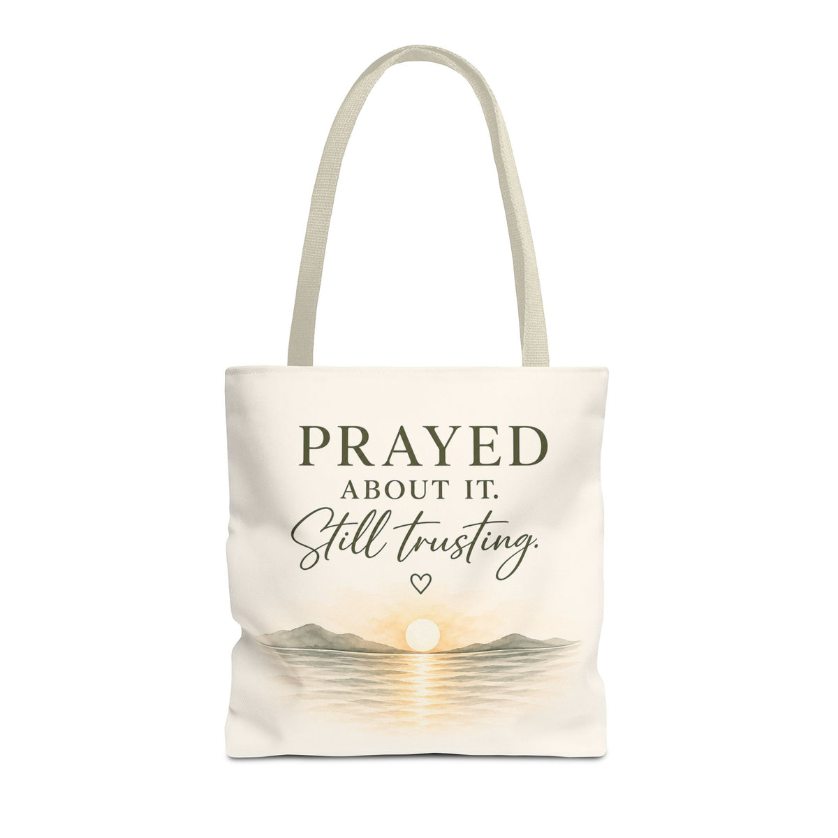 Prayed About It. Still Trusting.™ Double-Sided Faith Tote Bag | Minimalist Christian Canvas Tote | Coastal Watercolor Gift for Women