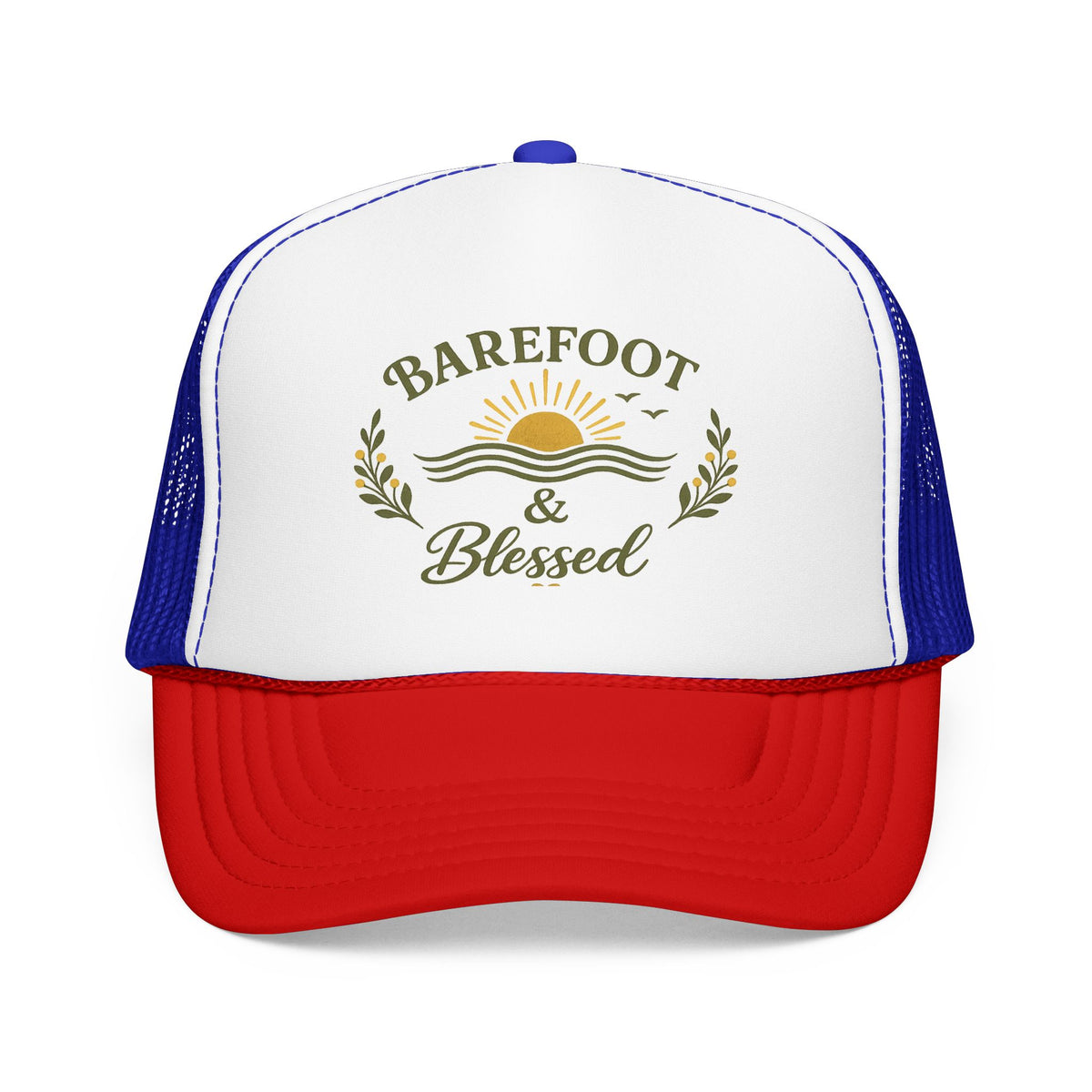 Barefoot & Blessed™ Coastal Christian Trucker Hat | Women's Boutique Beach Snapback | Faith Lifestyle Hat | Still Blessed Co.