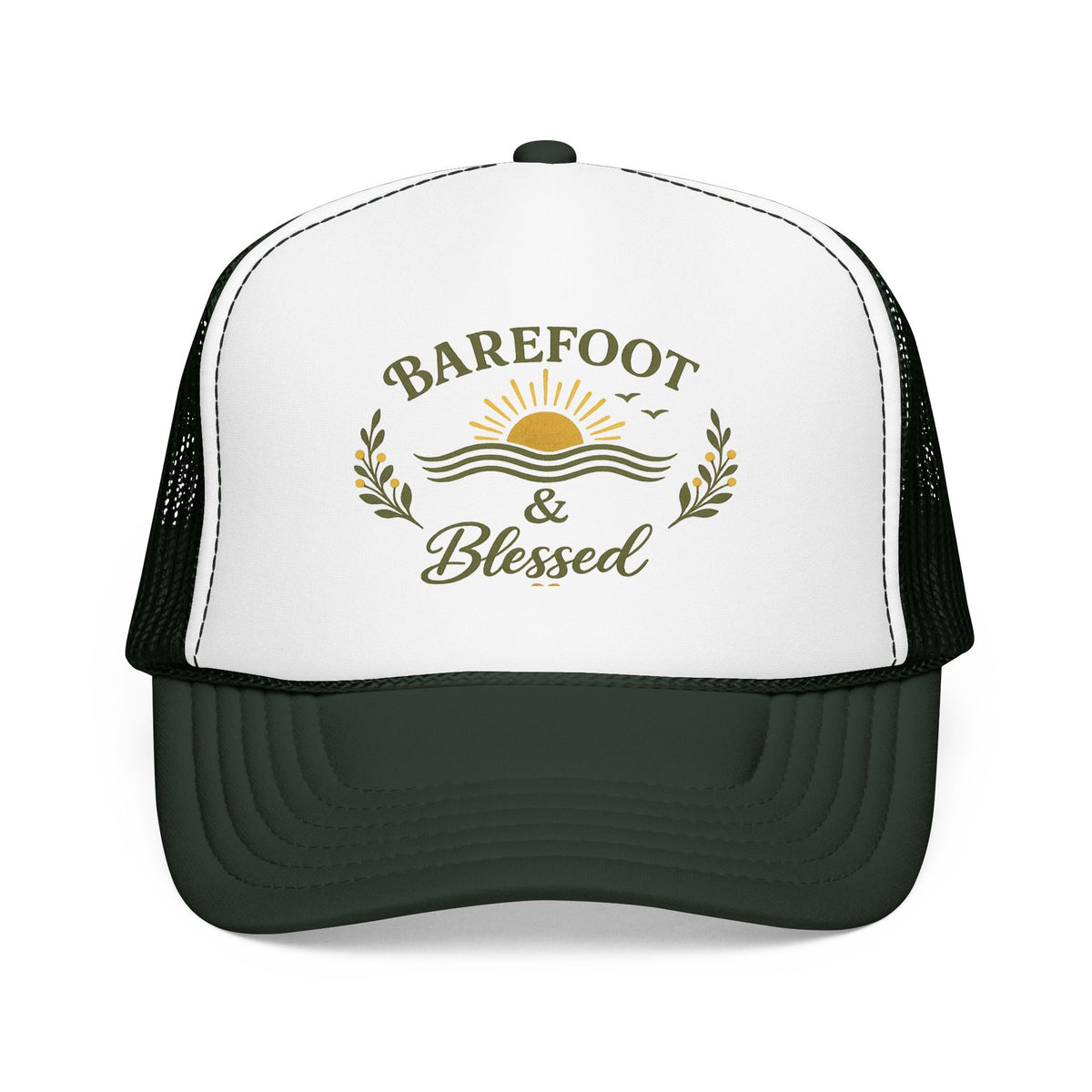 Barefoot & Blessed™ Coastal Christian Trucker Hat | Women's Boutique Beach Snapback | Faith Lifestyle Hat | Still Blessed Co.