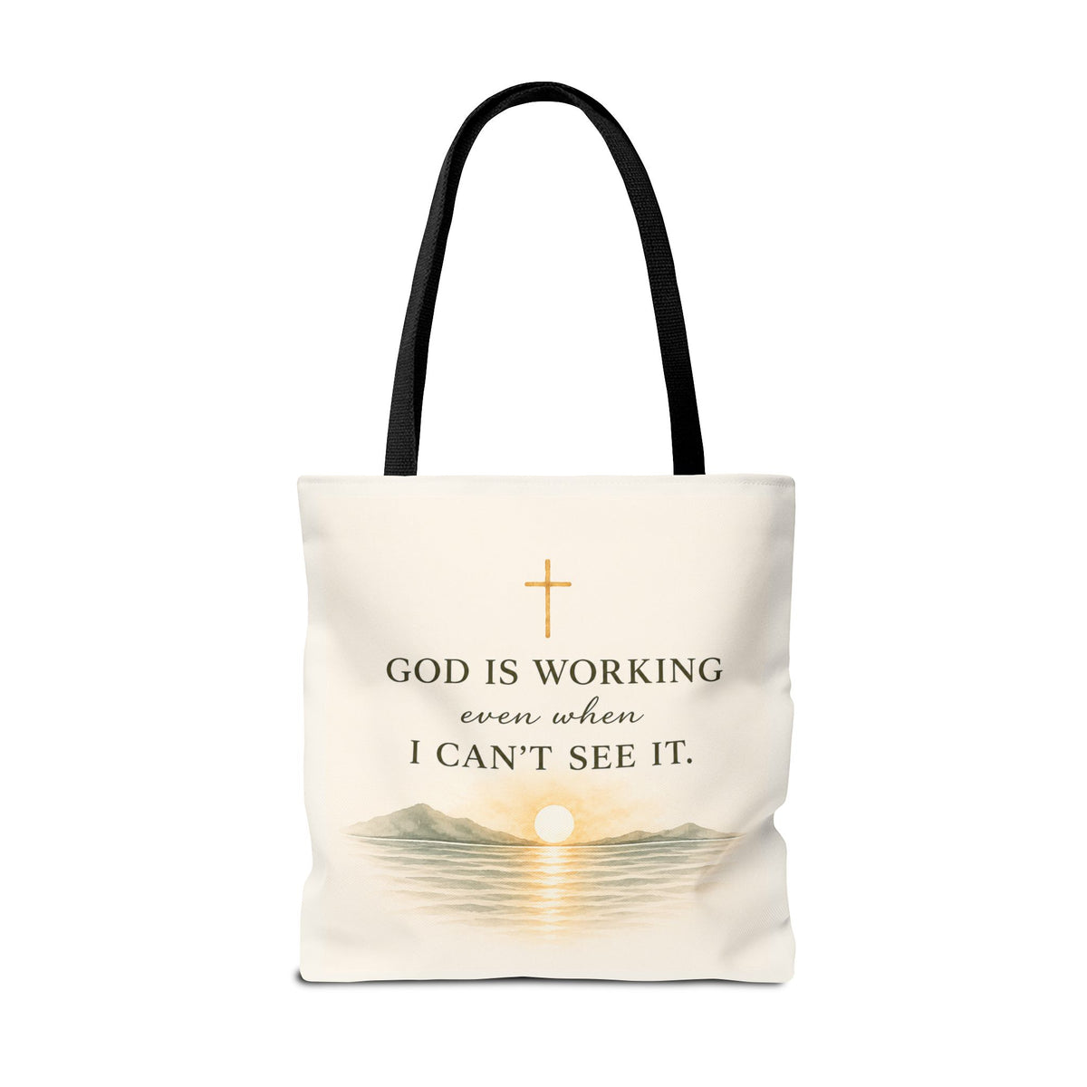 Prayed About It. Still Trusting.™ Double-Sided Faith Tote Bag | Minimalist Christian Canvas Tote | Coastal Watercolor Gift for Women
