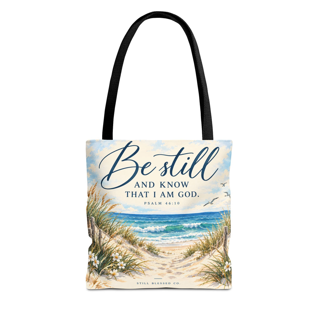 Be Still & Know™ Double-Sided Coastal Tote Bag | Psalm 46:10 Christian Canvas Tote | Beach Path Watercolor Bag | Boutique Gift for Women