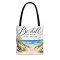 Be Still & Know™ Double-Sided Coastal Tote Bag | Psalm 46:10 Christian Canvas Tote | Beach Path Watercolor Bag | Boutique Gift for Women