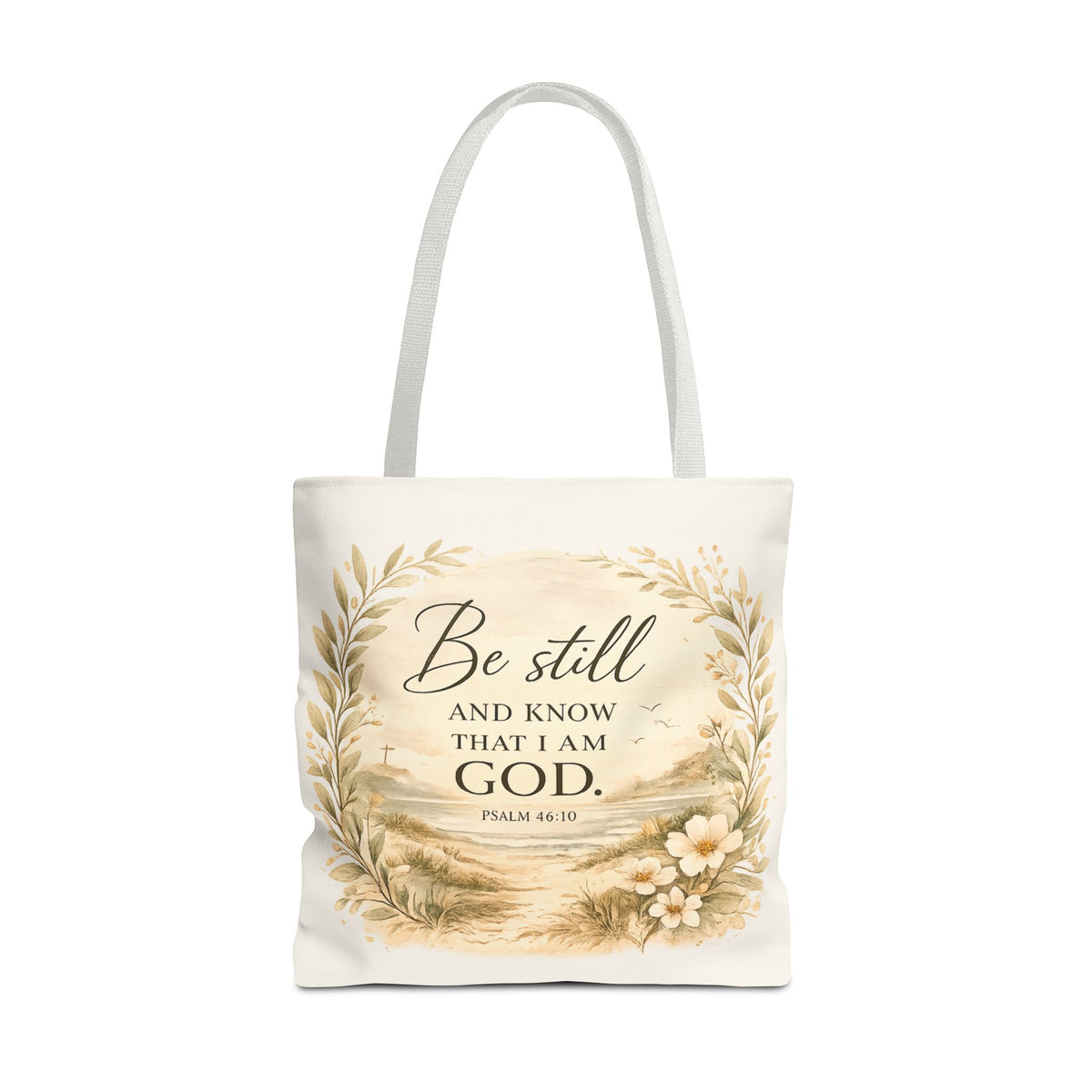 Be Still & Know™ Double-Sided Coastal Tote Bag | Psalm 46:10 Christian Canvas Tote | Beach Path Watercolor Bag | Boutique Gift for Women