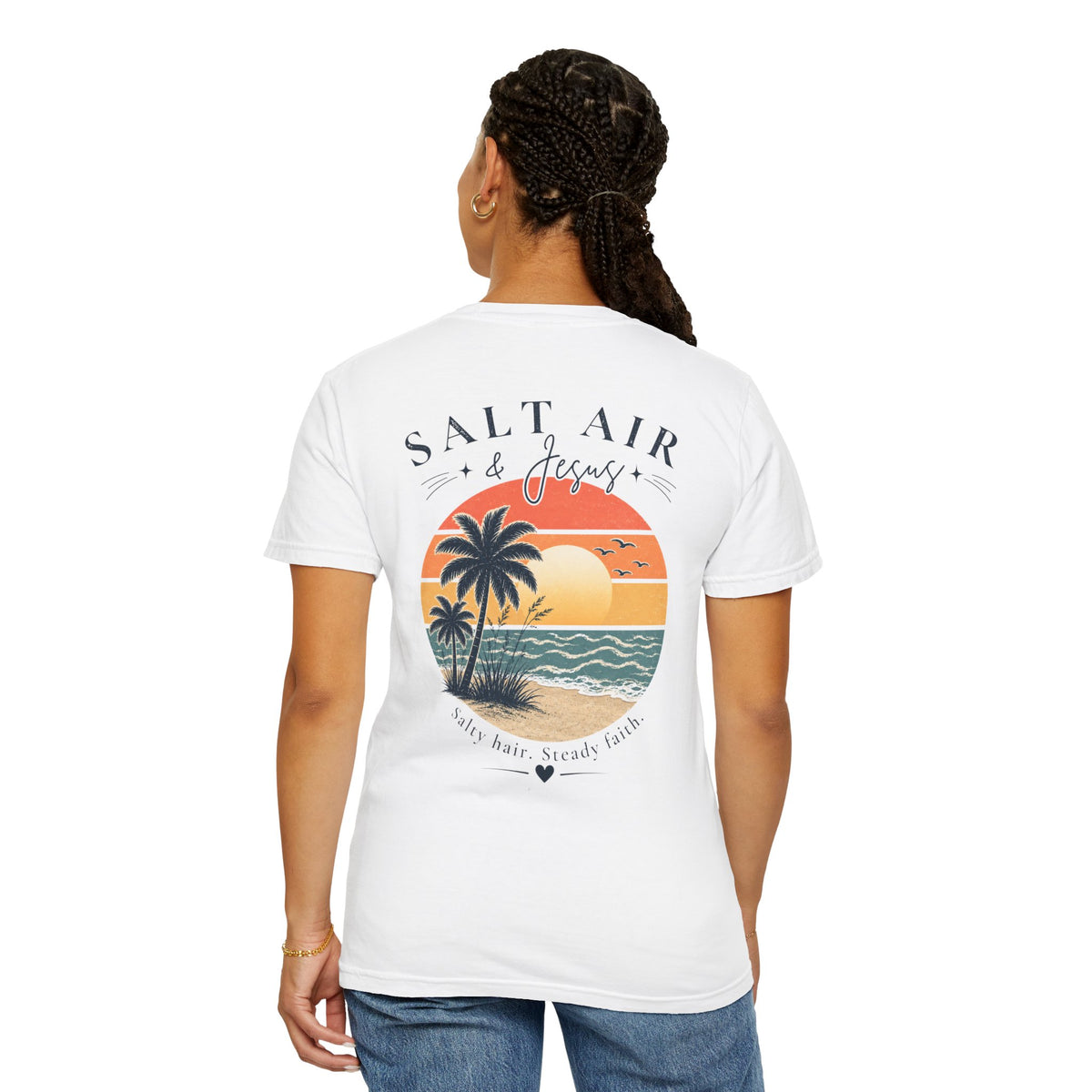 Salt Air & Jesus™ Coastal Faith Comfort Colors Tee | Christian Beach Shirt | Salty Hair Steady Faith Graphic Tee