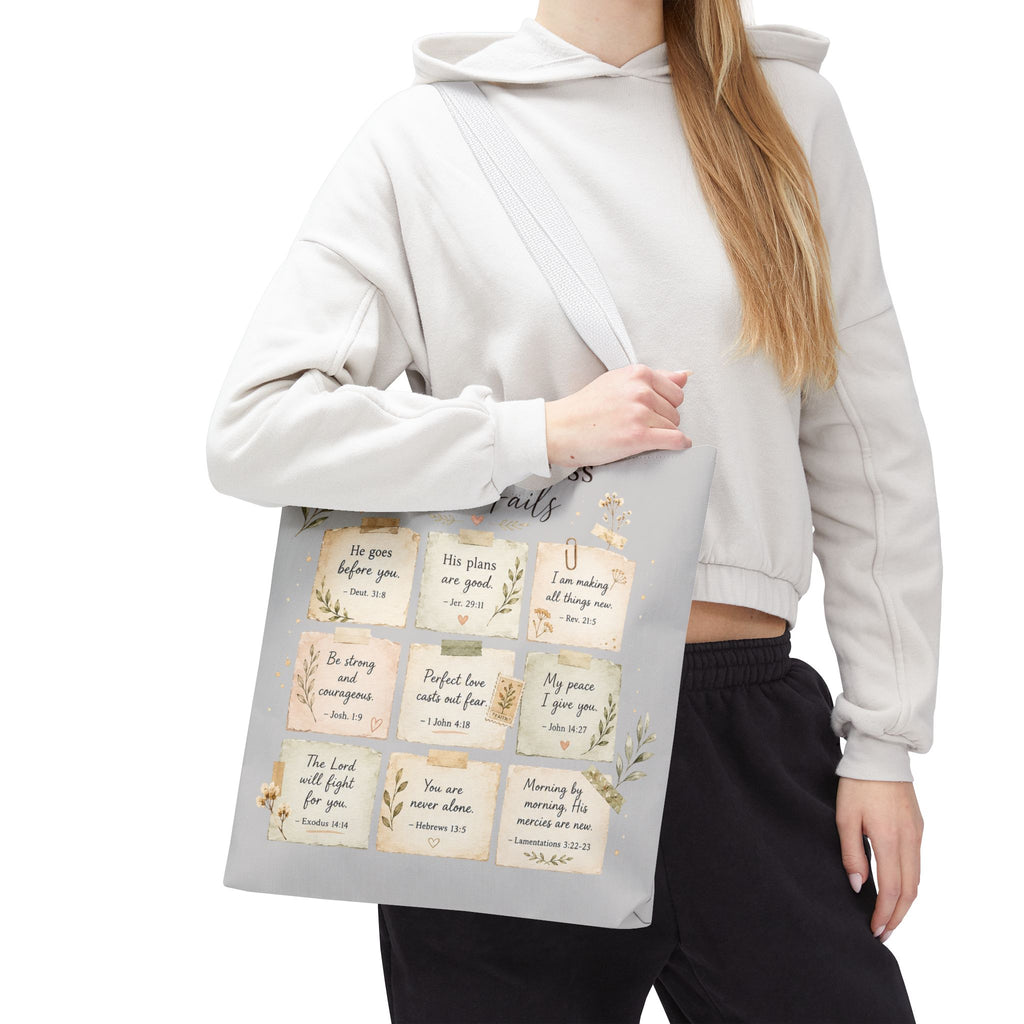 His Faithfulness Never Fails™ Double-Sided Christian Tote Bag | Scripture Promise Canvas Tote | Bible Study Bag | Faith Gift for Women