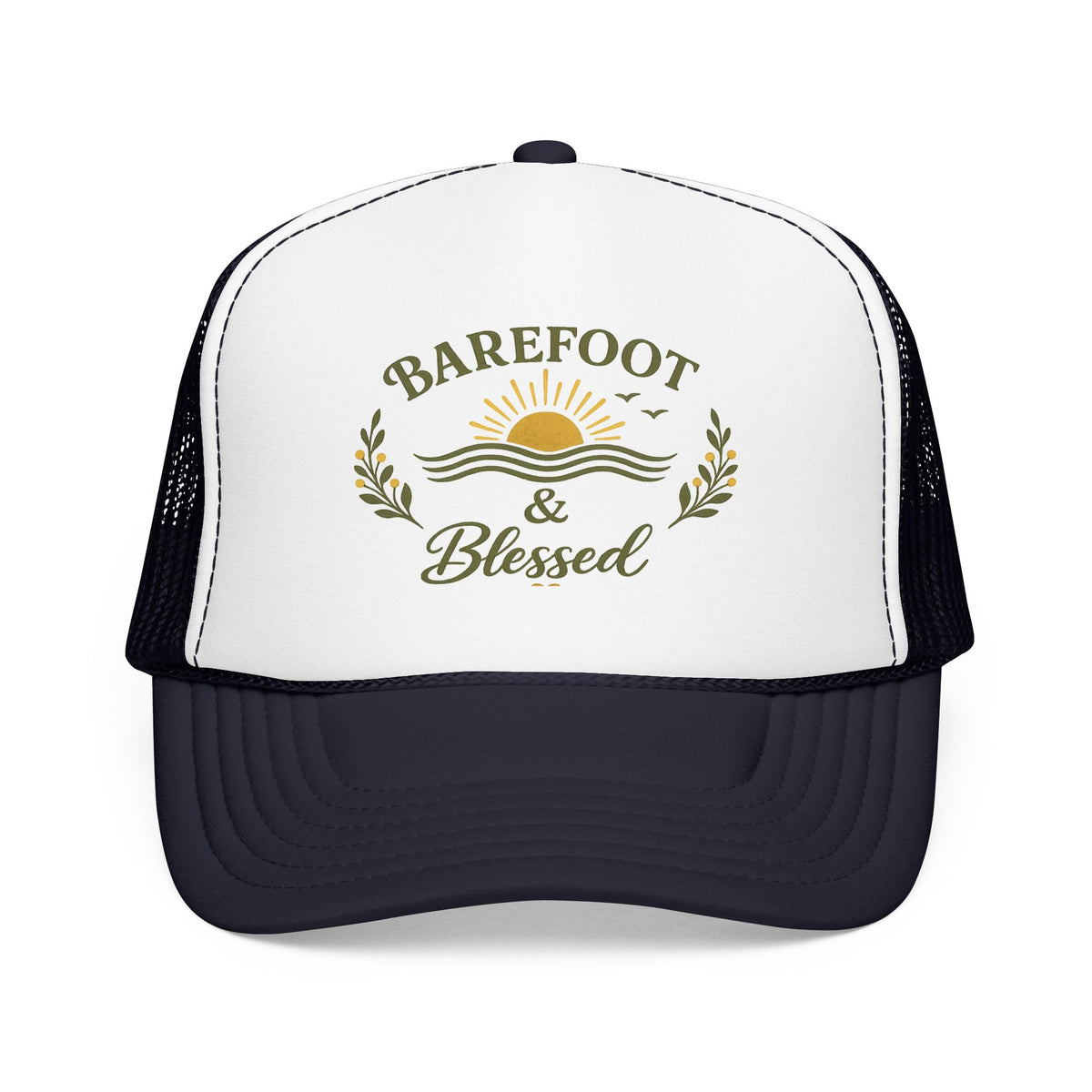 Barefoot & Blessed™ Coastal Christian Trucker Hat | Women's Boutique Beach Snapback | Faith Lifestyle Hat | Still Blessed Co.