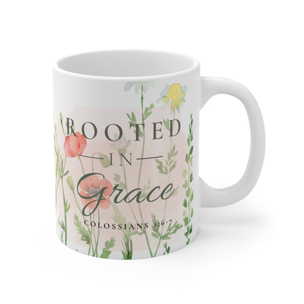 Rooted in Grace Coffee Mug | Christian Floral Mug | Colossians 2:6-7 | Inspirational Coffee Cup | Faith Gift for Women | Still Blessed Co.