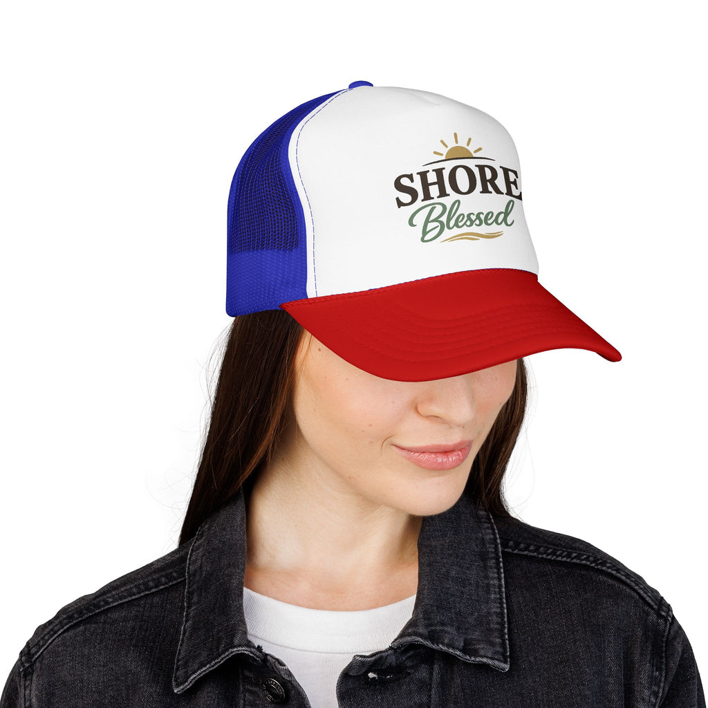 Shore Blessed™ Coastal Faith Trucker Hat | Women's Boutique Snapback | Faith & Sunshine Collection