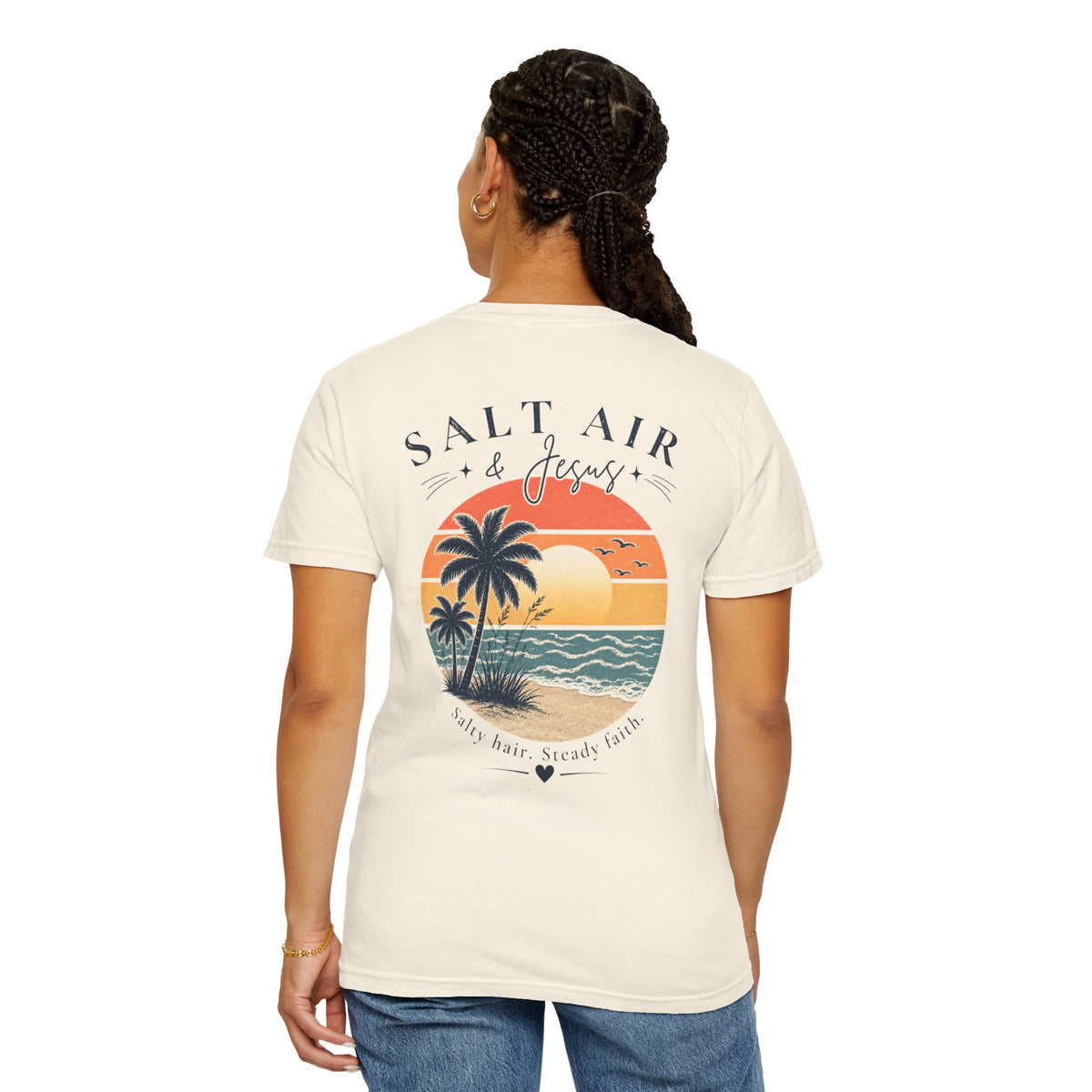 Salt Air & Jesus™ Coastal Faith Comfort Colors Tee | Christian Beach Shirt | Salty Hair Steady Faith Graphic Tee