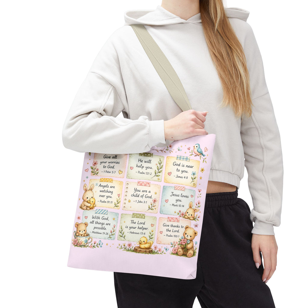 Promises for Her Little Heart™ Double-Sided Christian Girls Tote Bag | Bible Verse Tote | Church Bag for Girls | Faith Gift for Daughters