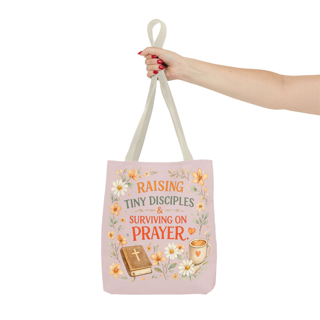Raising Tiny Disciples & Surviving on Prayer™ Double-Sided Christian Mama Tote Bag | Faith-Based Canvas Tote | Gift for Moms