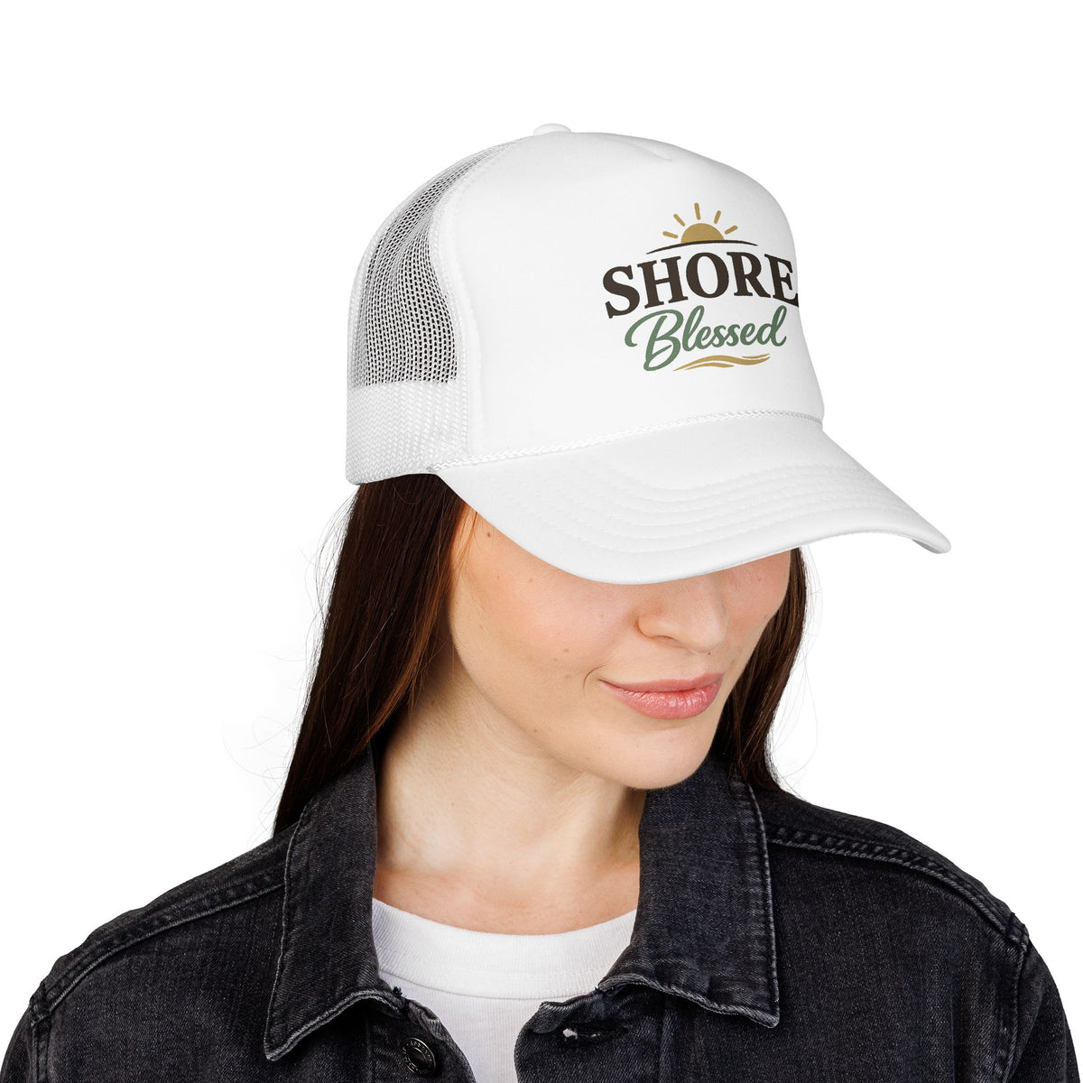 Shore Blessed™ Coastal Faith Trucker Hat | Women's Boutique Snapback | Faith & Sunshine Collection