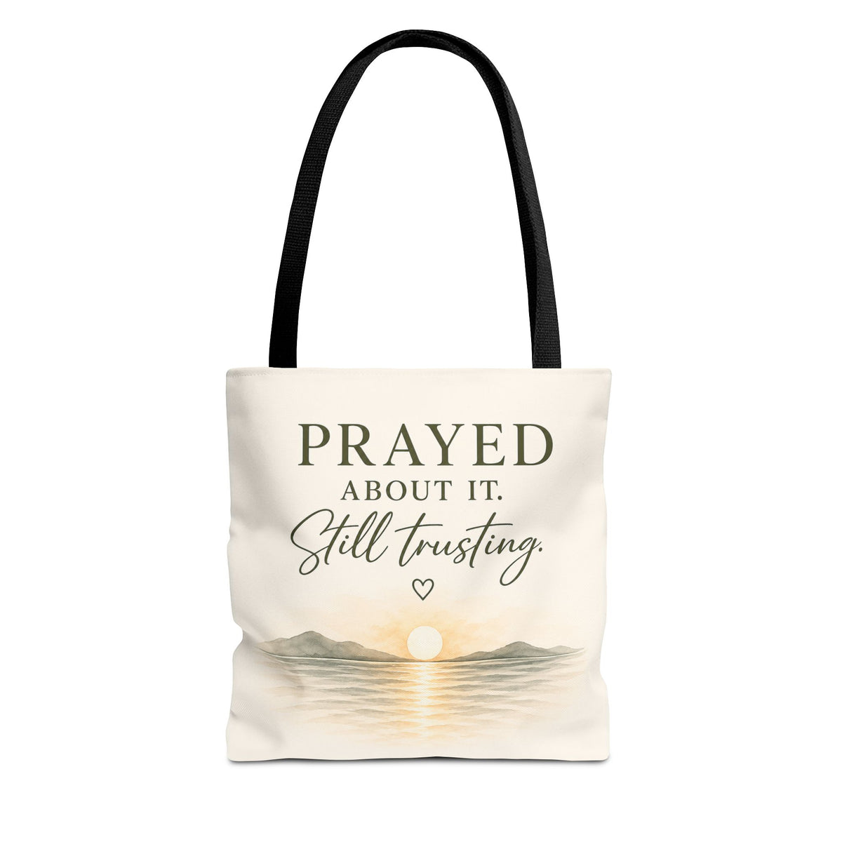 Prayed About It. Still Trusting.™ Double-Sided Faith Tote Bag | Minimalist Christian Canvas Tote | Coastal Watercolor Gift for Women