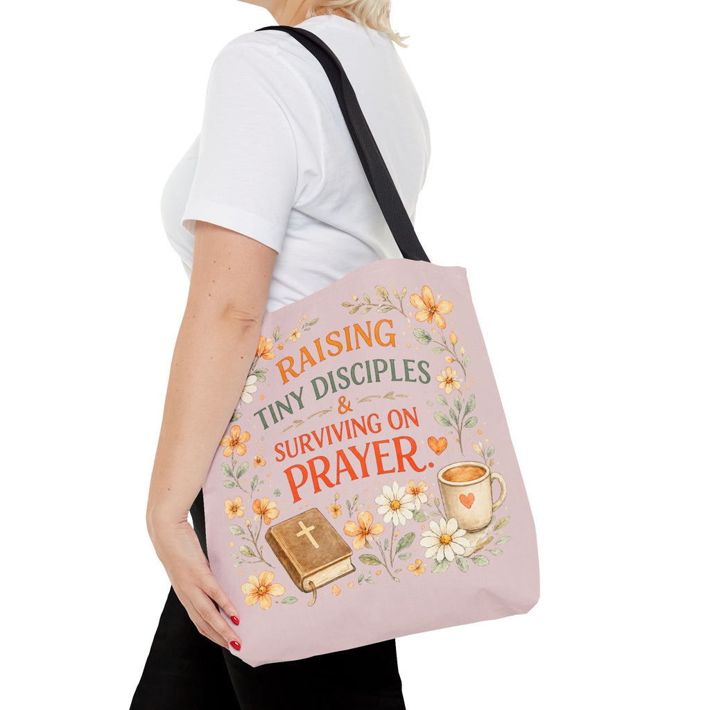 Raising Tiny Disciples & Surviving on Prayer™ Double-Sided Christian Mama Tote Bag | Faith-Based Canvas Tote | Gift for Moms