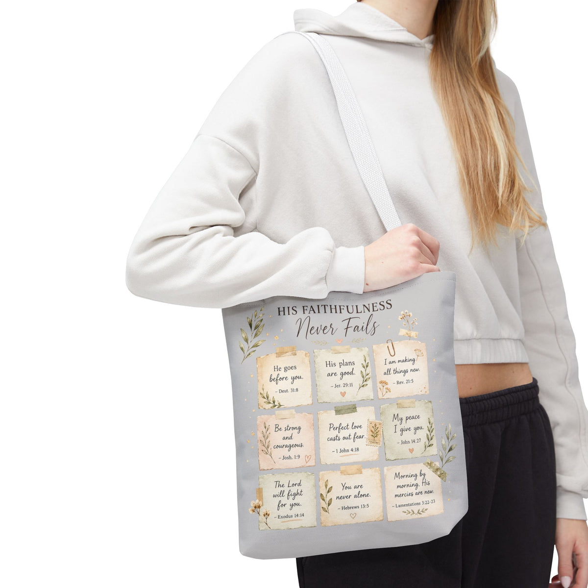 His Faithfulness Never Fails™ Double-Sided Christian Tote Bag | Scripture Promise Canvas Tote | Bible Study Bag | Faith Gift for Women