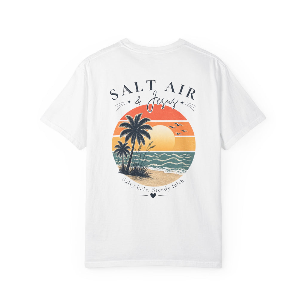 Salt Air & Jesus™ Coastal Faith Comfort Colors Tee | Christian Beach Shirt | Salty Hair Steady Faith Graphic Tee