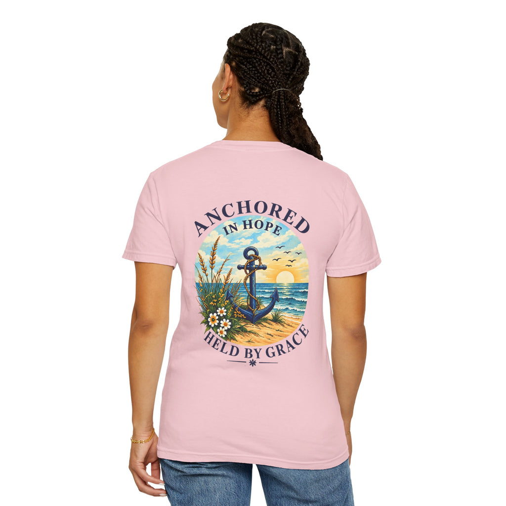 Anchored in Hope Faith Shirt | Hebrews 6:19 Christian Coastal Graphic Tee | Faith-Based Comfort Colors T-Shirt