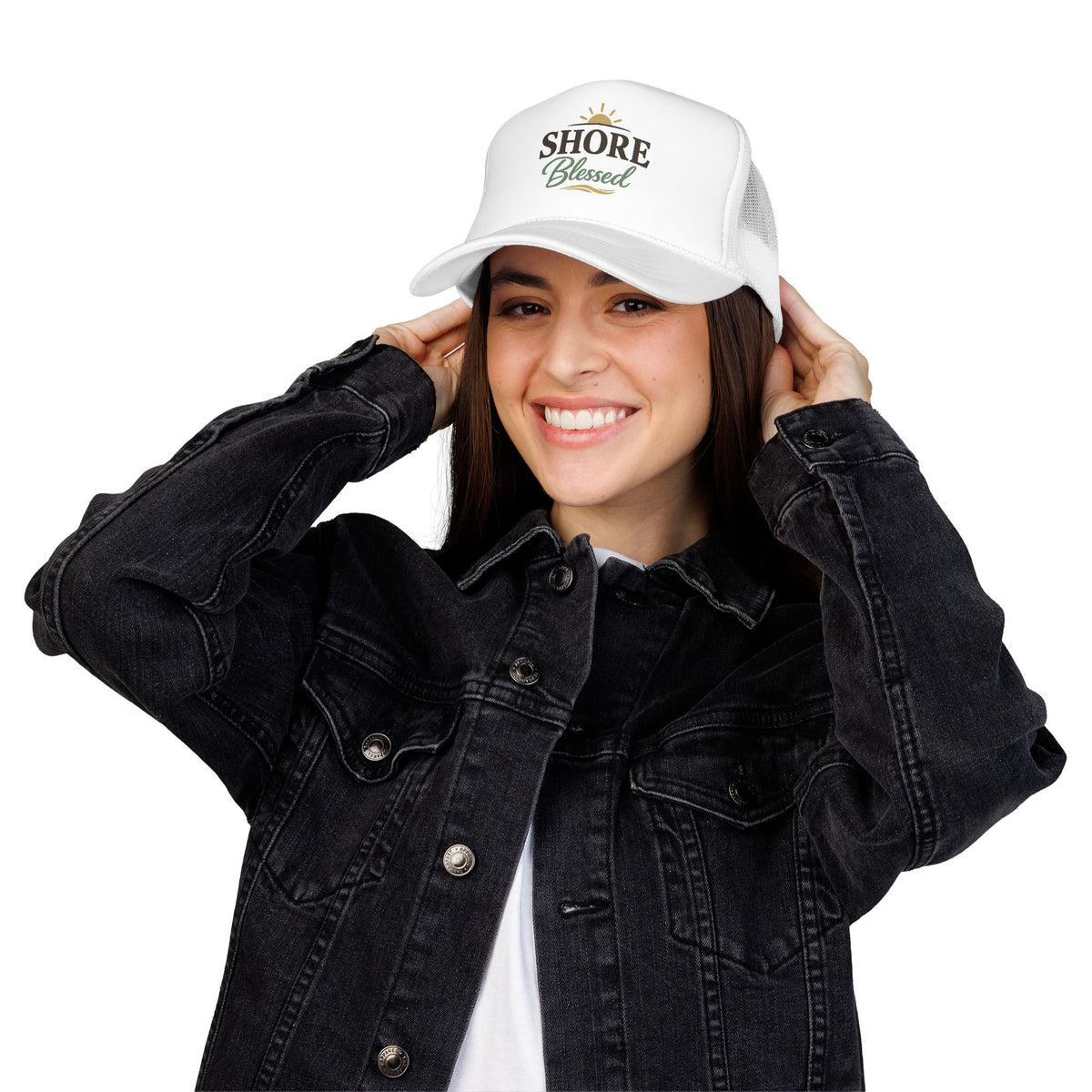 Shore Blessed™ Coastal Faith Trucker Hat | Women's Boutique Snapback | Faith & Sunshine Collection