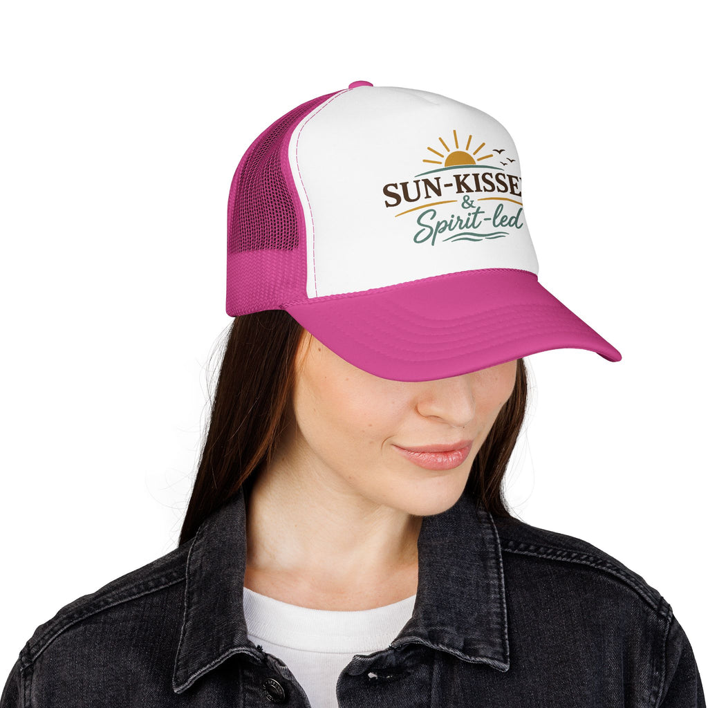 Sun-Kissed & Spirit-Led™ Coastal Christian Trucker Hat | Boutique Faith Snapback | Women's Beach Hat | Still Blessed Co.
