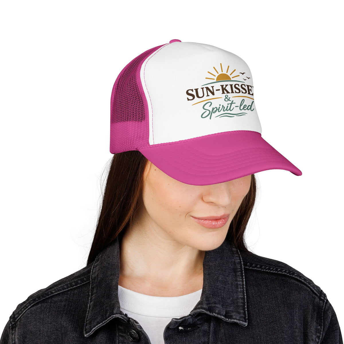 Sun-Kissed & Spirit-Led™ Coastal Christian Trucker Hat | Boutique Faith Snapback | Women's Beach Hat | Still Blessed Co.