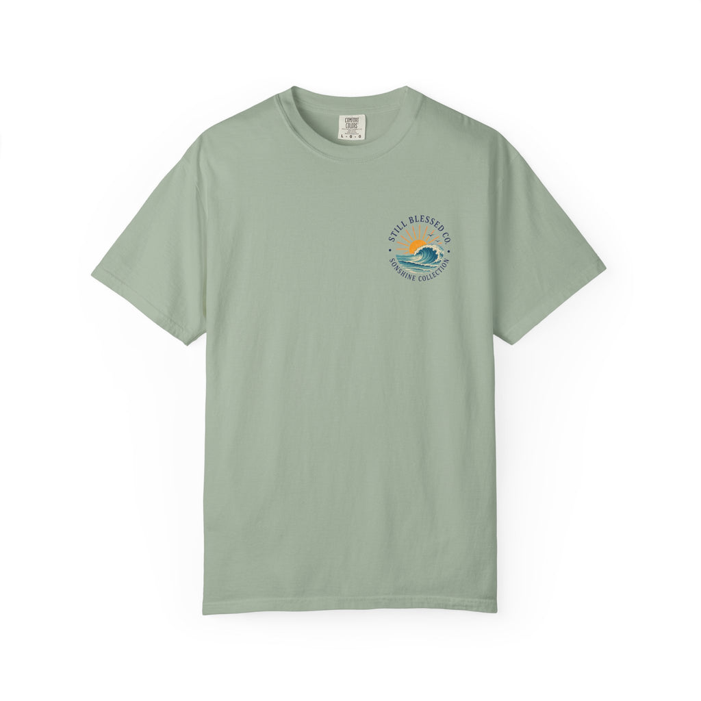Mercy Rises Tee — Sunrise Surf Christian T-Shirt (Lamentations 3:22-23)