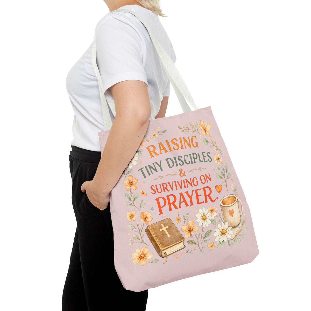 Raising Tiny Disciples & Surviving on Prayer™ Double-Sided Christian Mama Tote Bag | Faith-Based Canvas Tote | Gift for Moms