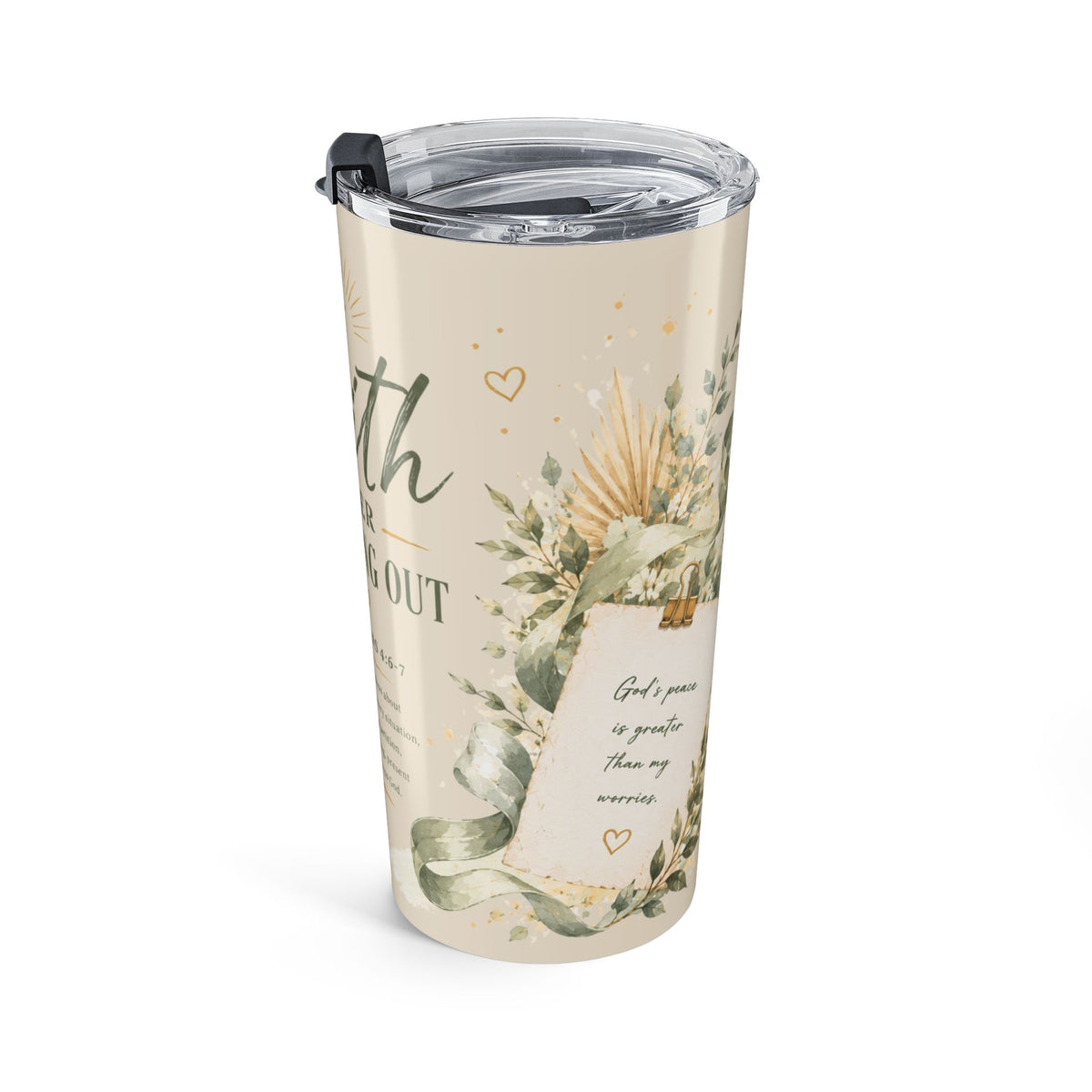 Faith Over Freaking Out™ Coastal Scripture Tumbler | Philippians 4:6–7 | 20 oz Insulated Travel Cup