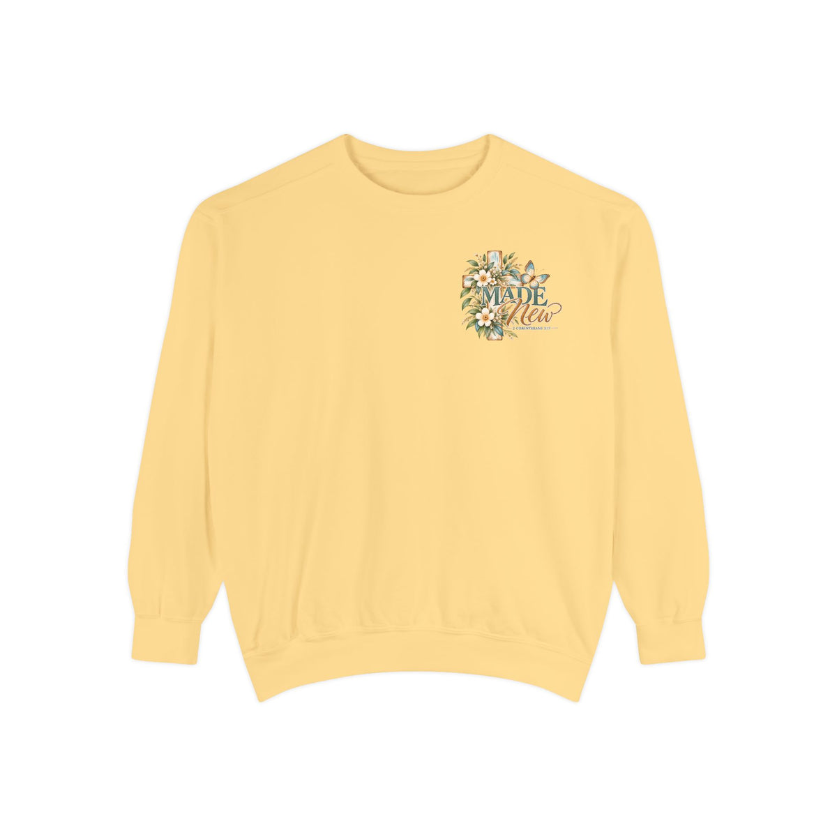 Made New | 2 Corinthians 5:17 Botanical Christian Crewneck