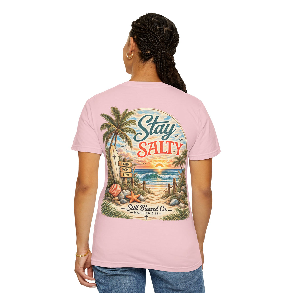 Stay Salty Comfort Colors® T-Shirt | Coastal Christian Beach Tee | Matthew 5:13–16 | Faith-Based Summer Shirt | Still Blessed Co.
