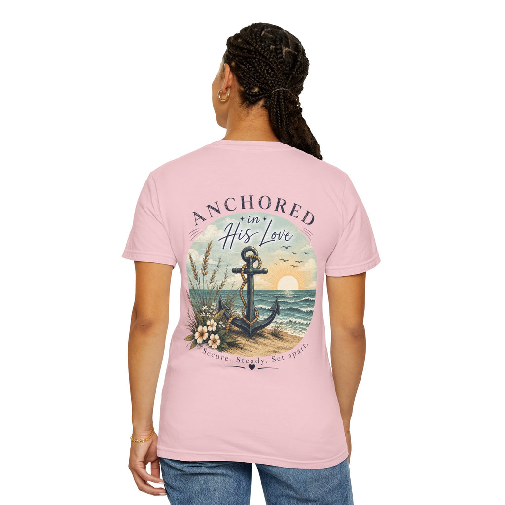 Anchored in His Love Comfort Colors® Tee | Christian Coastal T-Shirt | Faith-Based Beach Shirt | Matthew 19:26 | Still Blessed Co.