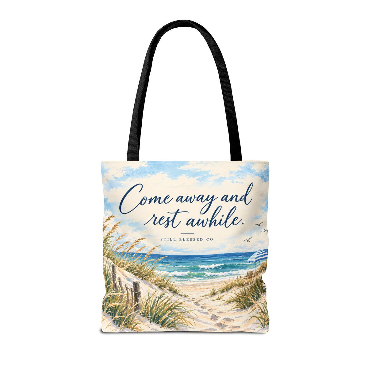 Be Still & Know™ Double-Sided Coastal Tote Bag | Psalm 46:10 Christian Canvas Tote | Beach Path Watercolor Bag | Boutique Gift for Women