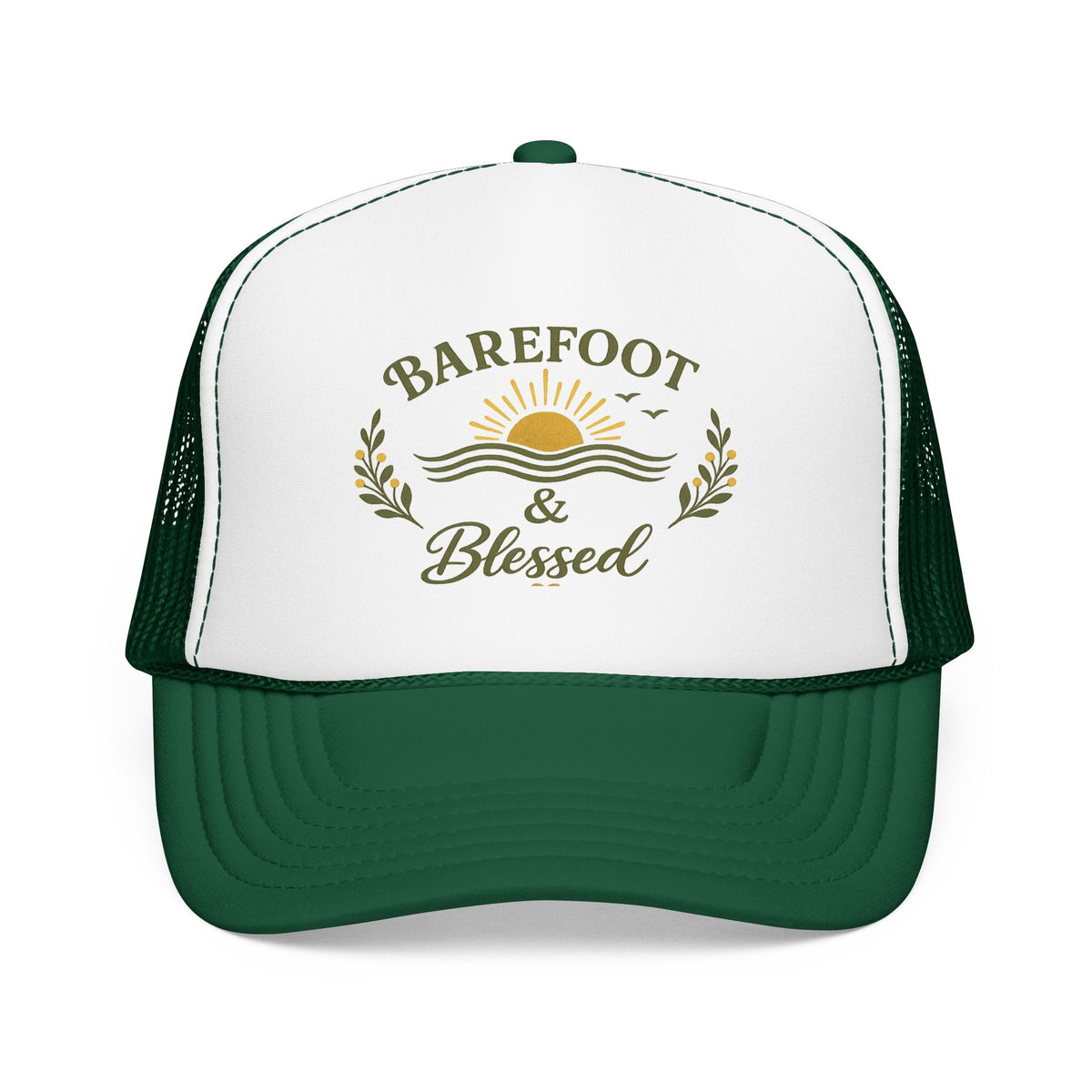 Barefoot & Blessed™ Coastal Christian Trucker Hat | Women's Boutique Beach Snapback | Faith Lifestyle Hat | Still Blessed Co.