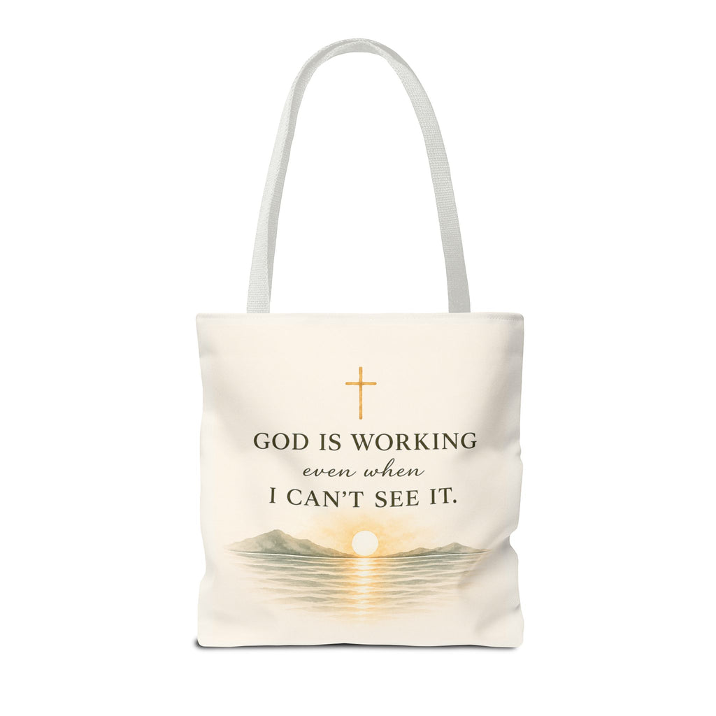 Prayed About It. Still Trusting.™ Double-Sided Faith Tote Bag | Minimalist Christian Canvas Tote | Coastal Watercolor Gift for Women