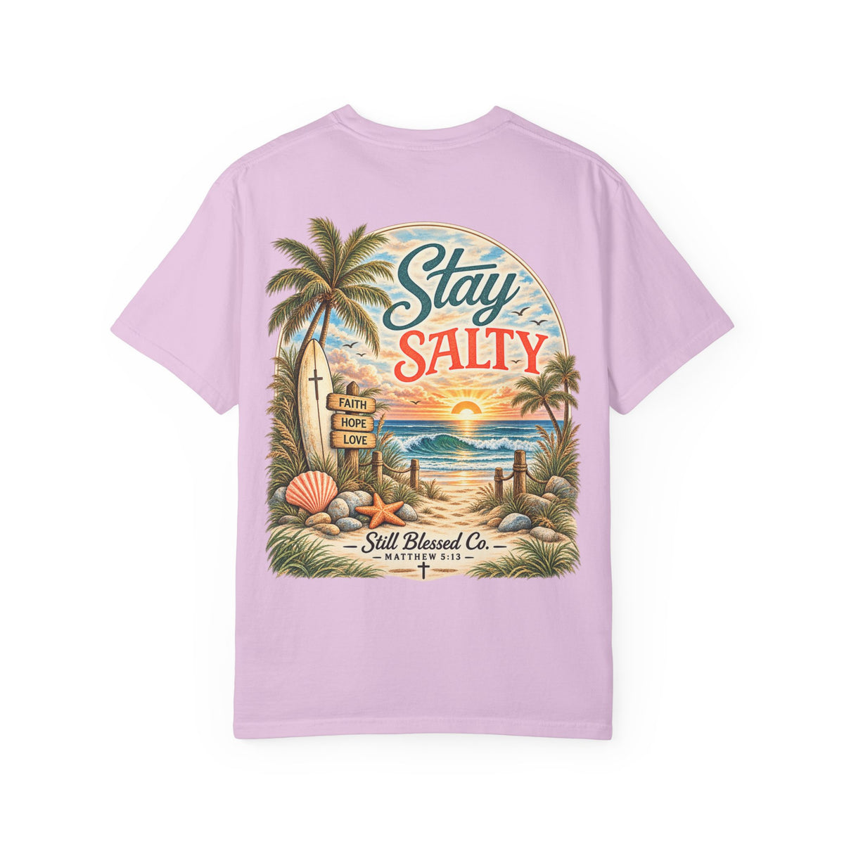 Stay Salty Comfort Colors® T-Shirt | Coastal Christian Beach Tee | Matthew 5:13–16 | Faith-Based Summer Shirt | Still Blessed Co.