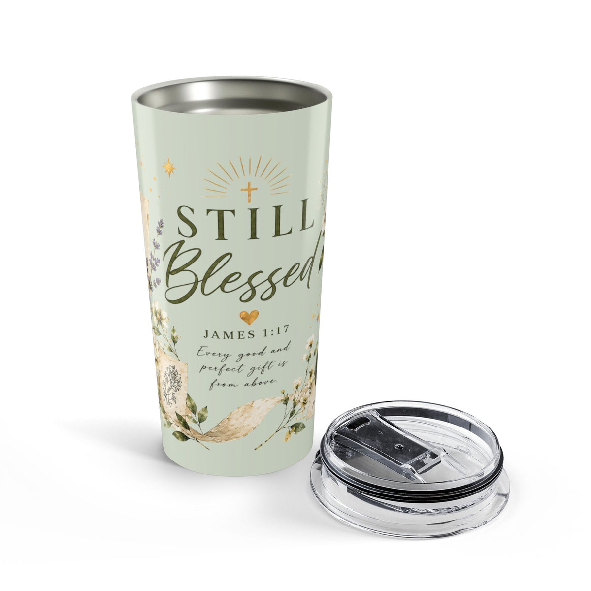 Still Blessed™ Botanical Scripture Tumbler | James 1:17 | 20 oz Faith-Inspired Insulated Travel Cup